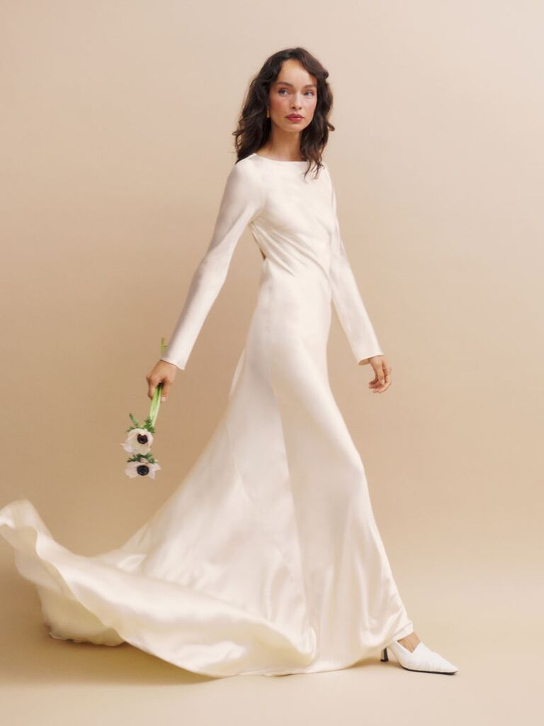 Reformation silk long sleeve wedding dress