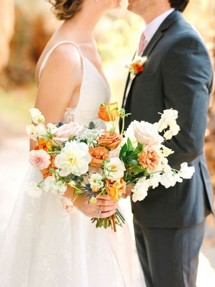 orange-and-white rose bouquet