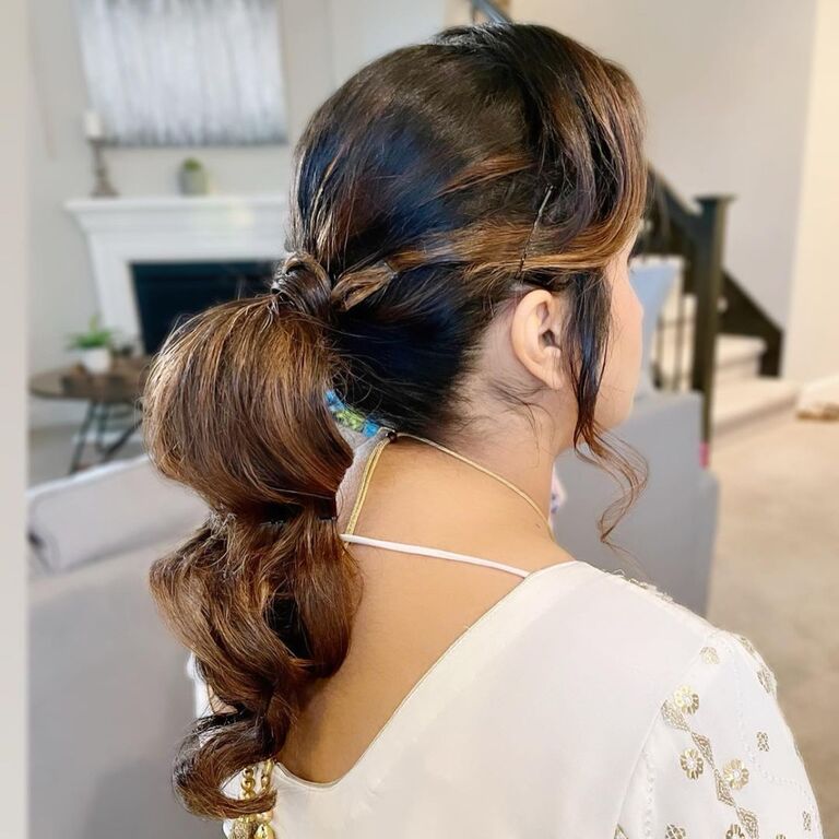 Wavy Low Ponytail bridesmaid updo hairstyle