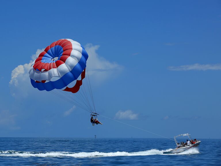 Parasailing in a blue sky in Key West