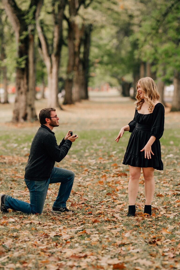 And we're engaged!

(this was my own graduation photoshoot because I was hoping for fall leaves & orange colors. Brian did not tell the photographer beforehand but she did great to catch the moment)