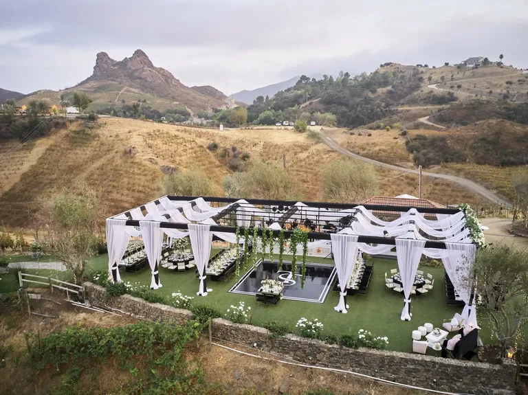 Reception Structure With Draping on Hill at Saddlerock Ranch in Malibu, California