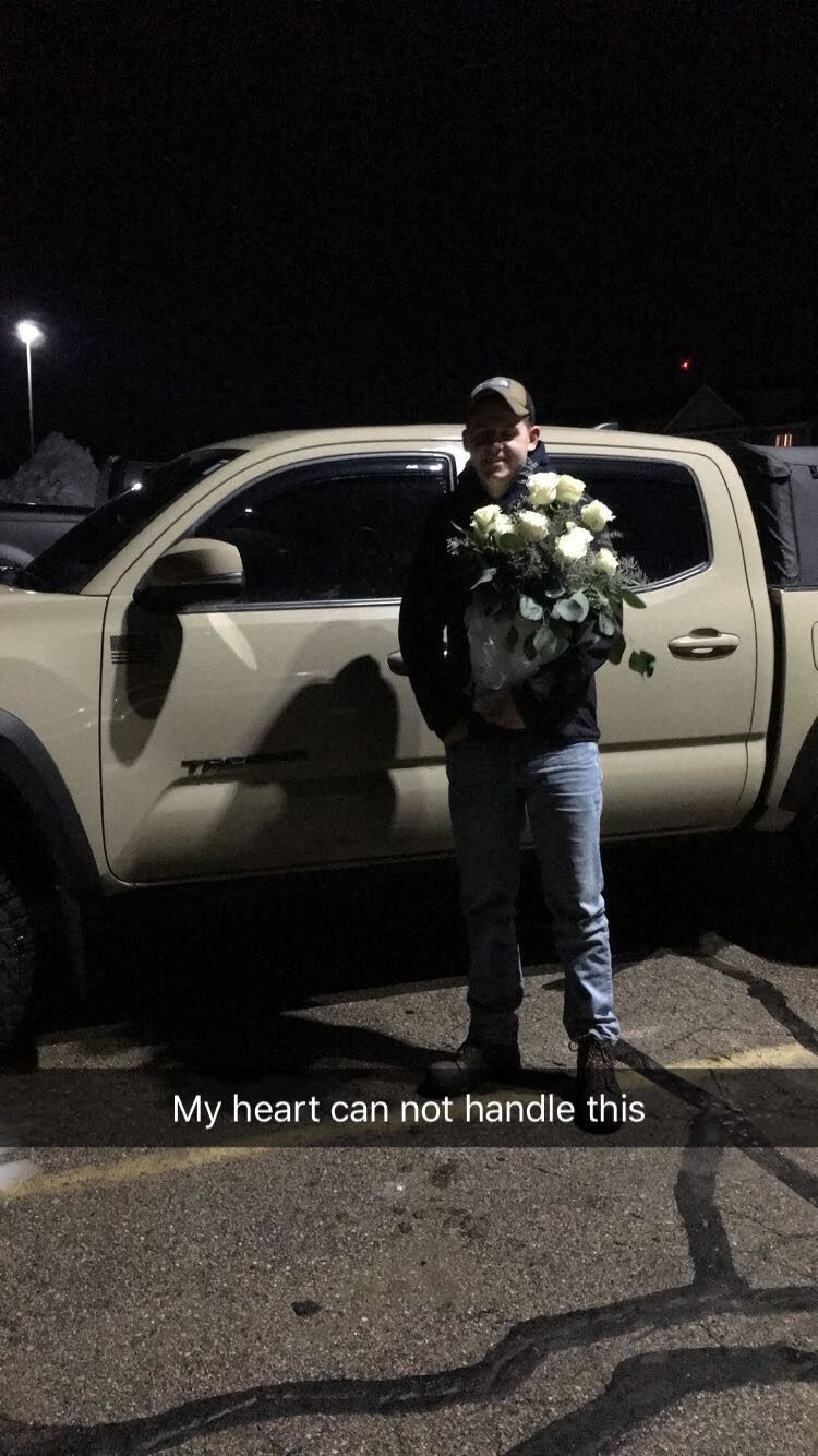 We had a first date a few days later and Valentine's Day became our anniversary! Every year on Valentine's Day, Eli gets me a dozen roses and we dry them and keep them in a shadow box. 