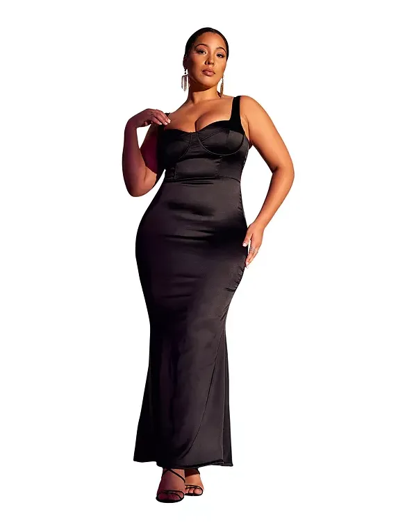 Plus Size Corset Black Maxi Bodycon Bridesmaid Dress