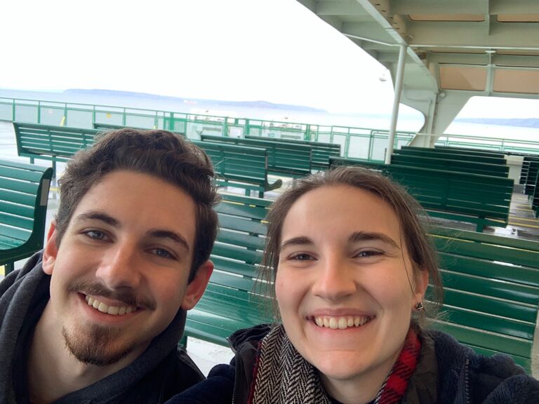 Jay’s first ferry crossing in Washington. It may be chilly outside but our hearts are warm. 