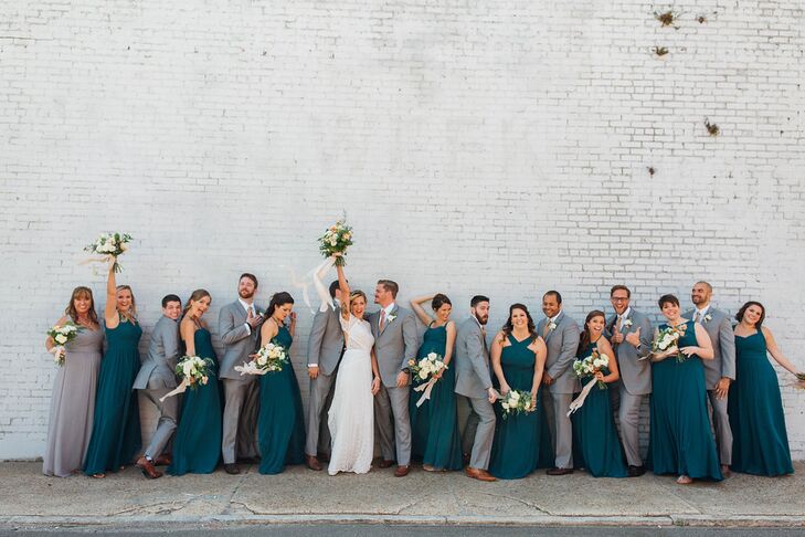 Wedding Party In Emerald Green And Grey