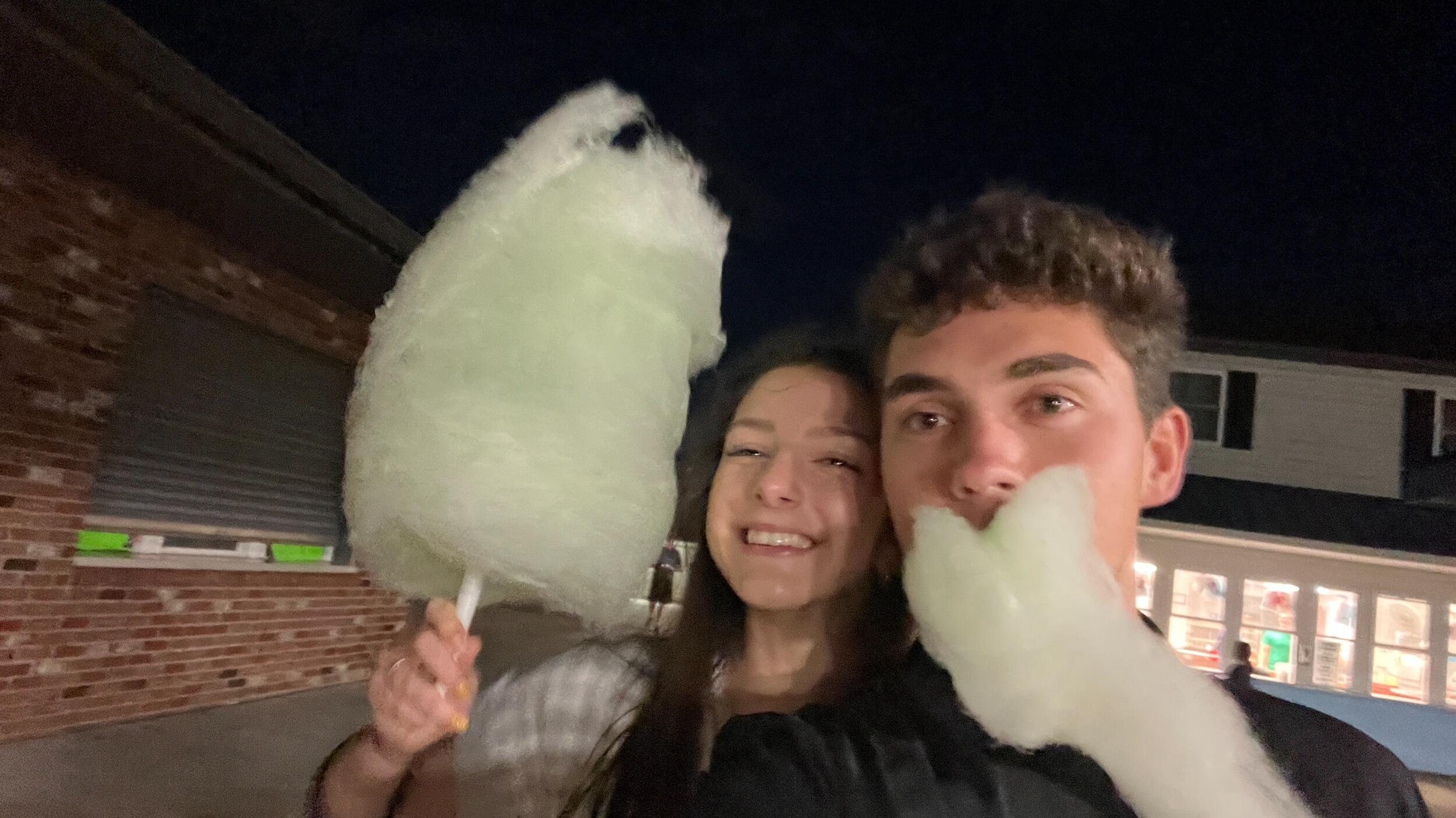 Here we are at one of our favorite dates ever, which just-so-happened to be completely spontaneous! We had an awesome time riding all the rides at her local amusement park and tackling this cotton candy larger than our heads.
