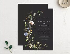 Black The Knot wedding invitation with delicate watercolor flower design