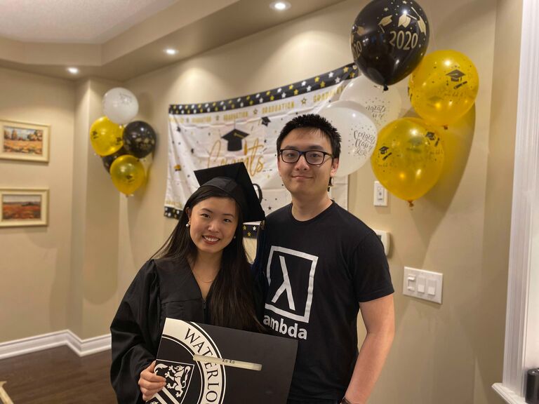 We graduated during COVID, so we had a makeshift ceremony at home with our parents.