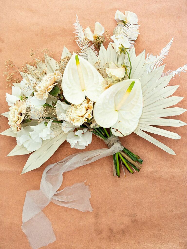 Boho dried monochrome white wedding bouquet