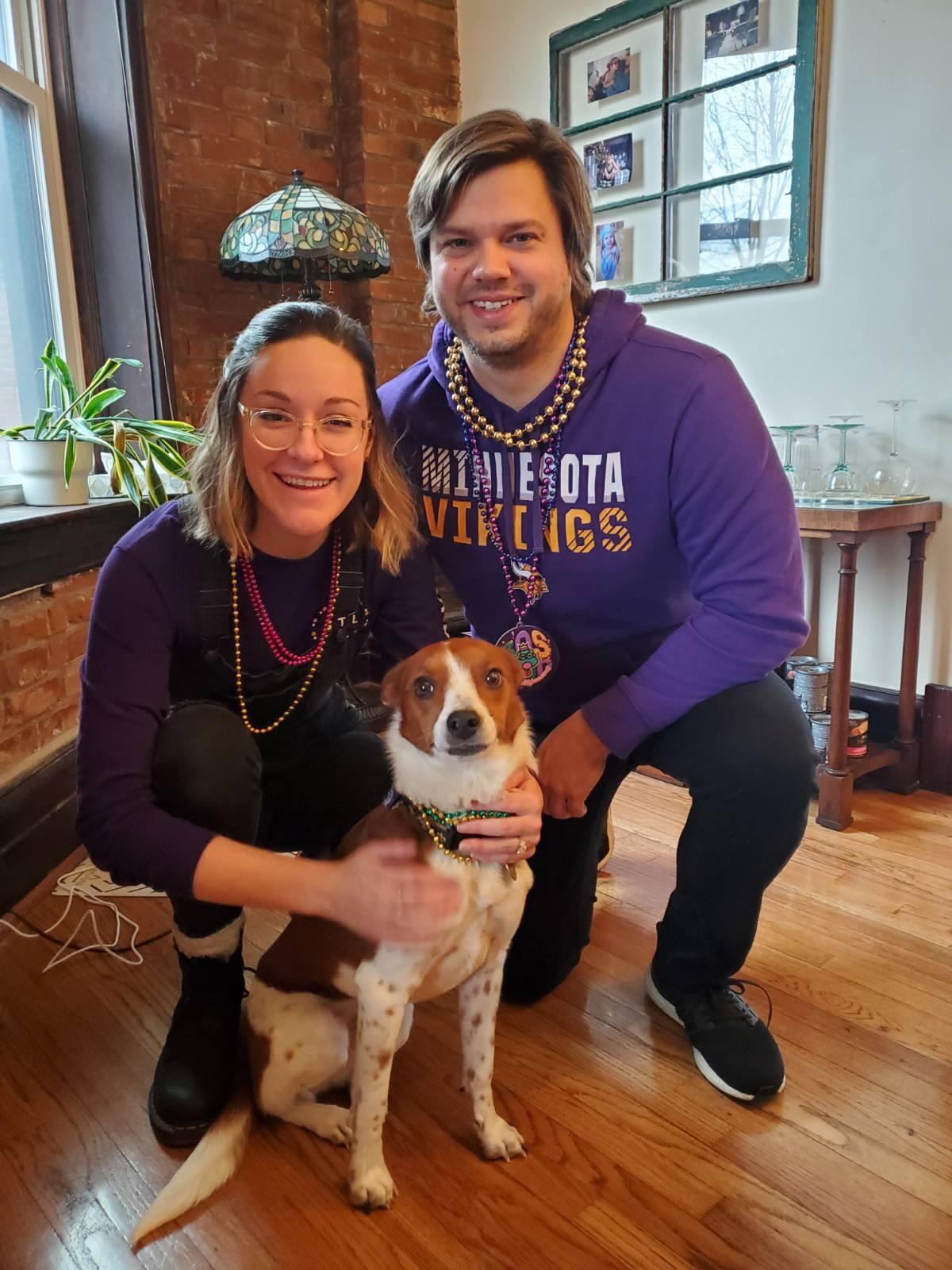 Back to Mardi Gras, this time Eric figured out Vikings merch matched the theme perfectly. 
