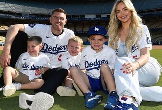 Freddie Freeman with his wife and sons at Dodger Stadium