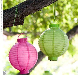 pink and green paper lanterns