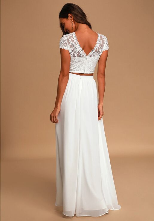 Lulus Sweet Stunner White Lace Two-Piece Maxi Dress Wedding Dress | The ...