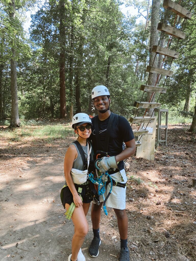 We did our first obstacle course/tree top adventure together at Callaway Garden. 