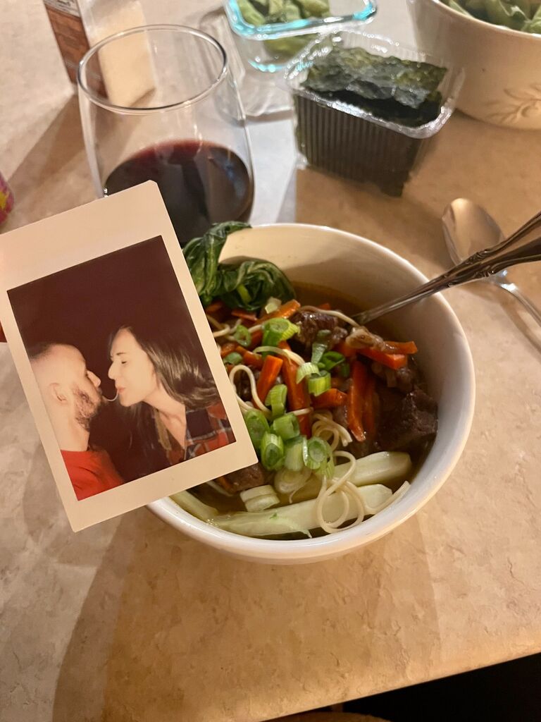 We have a date adventure book and this was one of our first scratch off dates. Make homemade ramen while watching Lady and the Tramp!