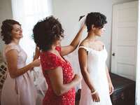 Bride and mother getting ready