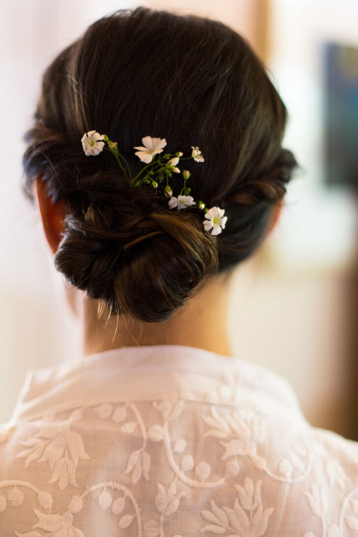 white flowers in hair