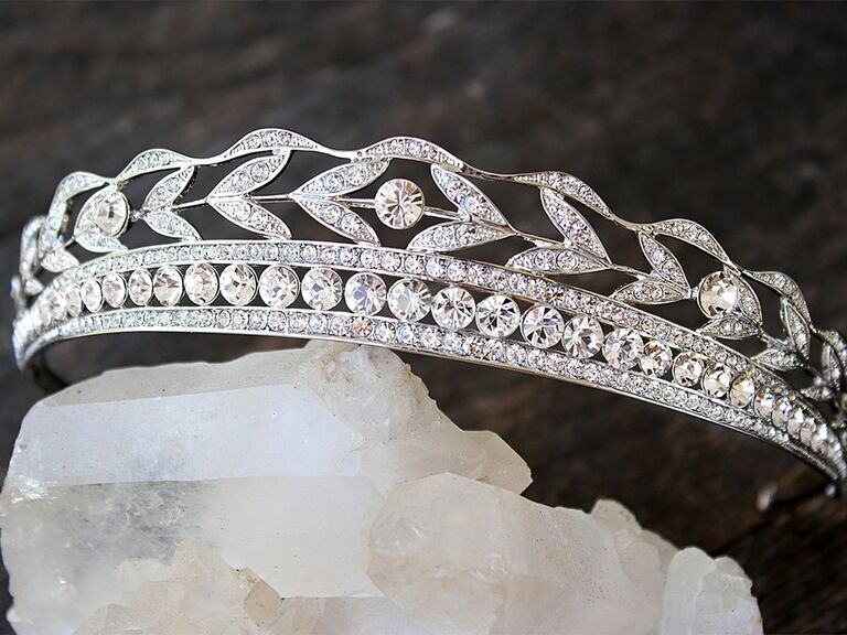 Rhinestone layer band with crystals at top in vine design