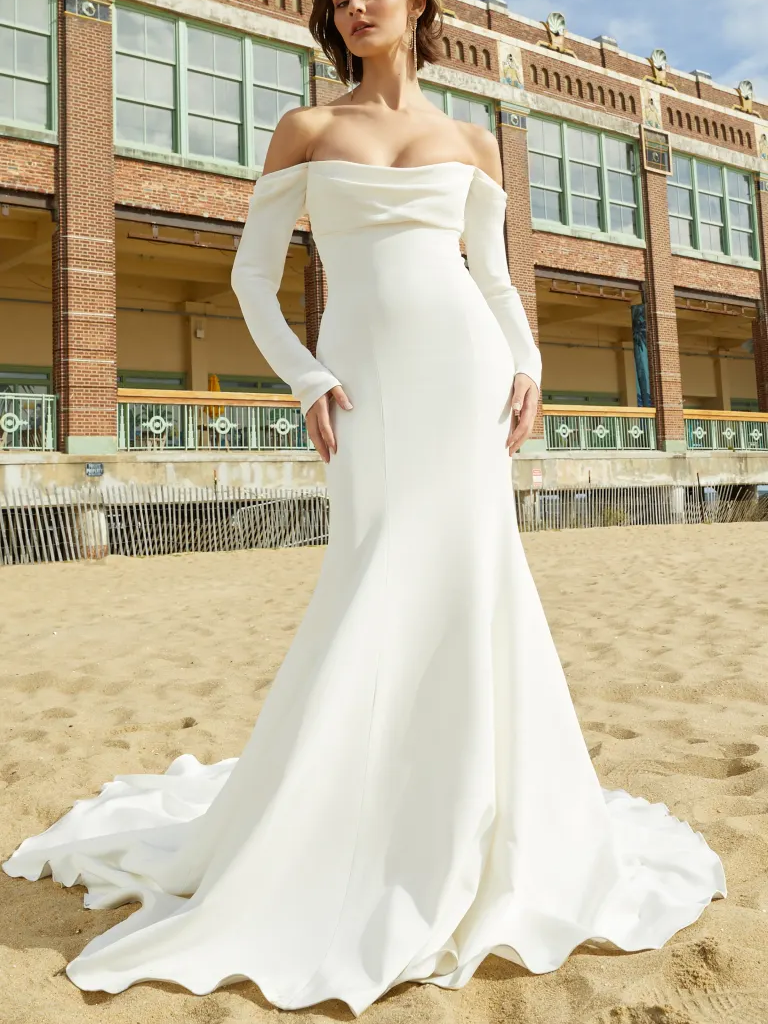 Jenny Yoo off shoulder long sleeve wedding dress