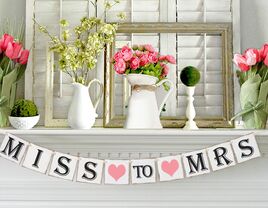 Miss to Mrs banner with hearts