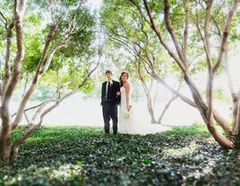 wedding color standing among trees