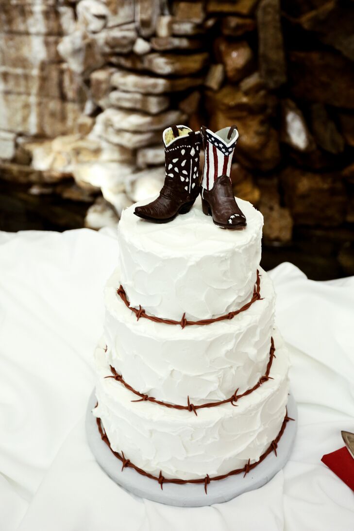 Cowboy Boots And Barbed Wire Decorated Wedding Cake