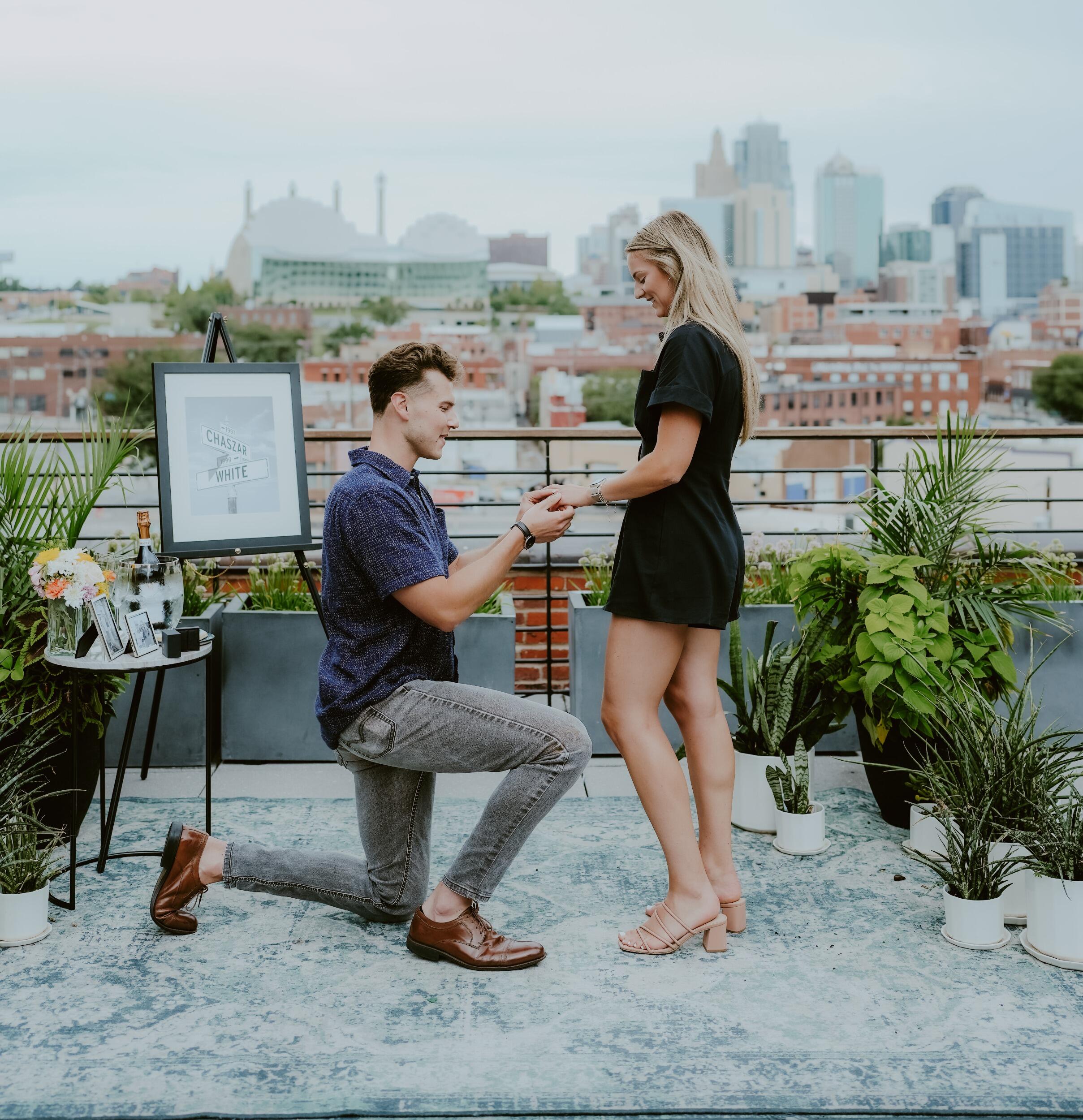 The Proposal - We began the day with a visit to the downtown farmers market, followed by our favorite sushi spot, and ended with ice cream at Betty Ray's. But here's the kicker... Chris had a big plan. Later, we walked along the River Walk and made a pit stop at Percheron for a drink. Little did I know, he'd reserved the whole rooftop for us. When we got there, Chris surprised me with a book and a letter. He then dropped on one knee and asked me to marry him, with both our families there. It was a day filled with a lot of joy and happiness & the beginning of our next adventure together.
