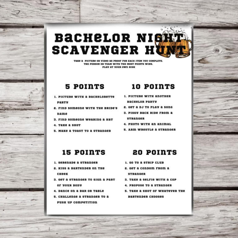 Bachelor Party Scavenger Hunt - Funny Bachelor Party Ideas