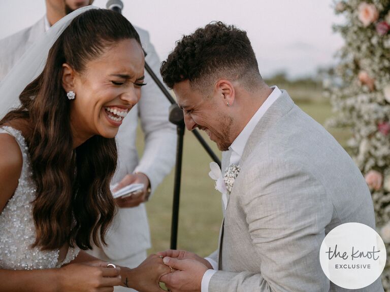 Erika Priscilla and Scott laughing during wedding ceremony