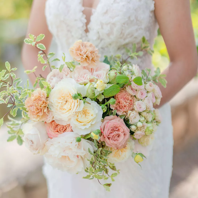 Ivory and peach wedding bouquet