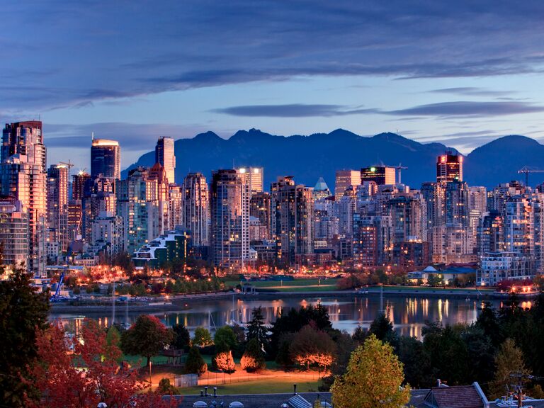 Vancouver skyline in front of North Shore Mountains