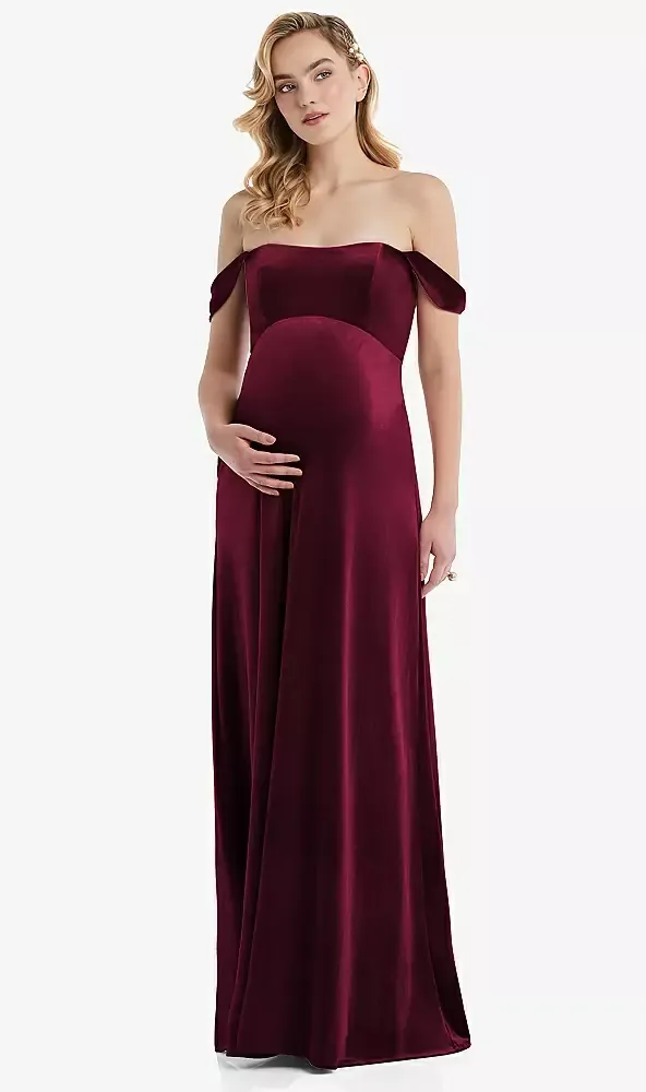 PinkBlush Petite Pink Solid Off Shoulder Maternity Maxi Dress