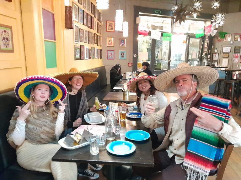 Caroline joins the posse for dinner