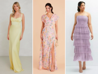 collage of three spring bridesmaid dresses