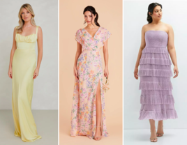 collage of three spring bridesmaid dresses