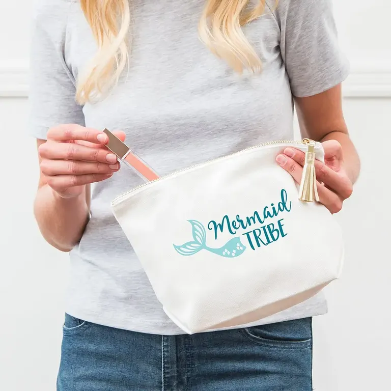 'Mermaid Tribe' Large Personalized Canvas Makeup Bag for bachelorette party