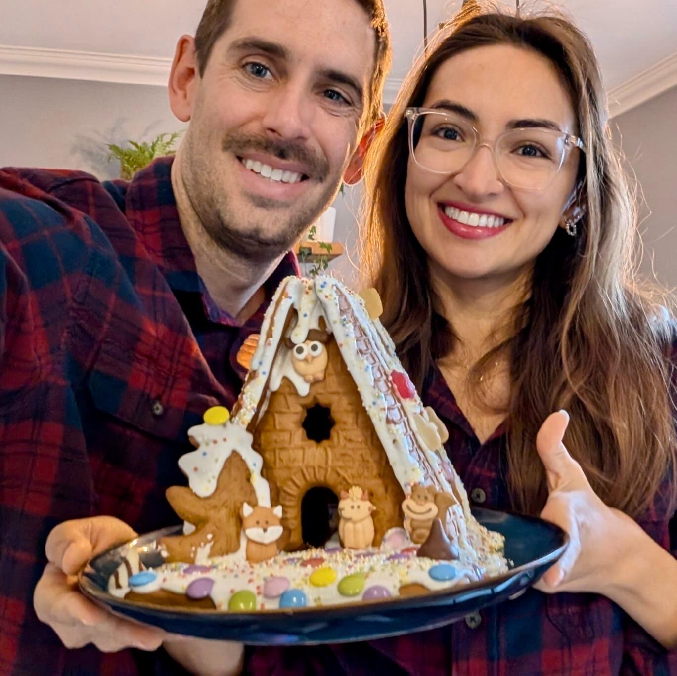 We made our first Gingerbread House. Alma hadn't made one before, so we decided made one for first time together. It looked so pretty!