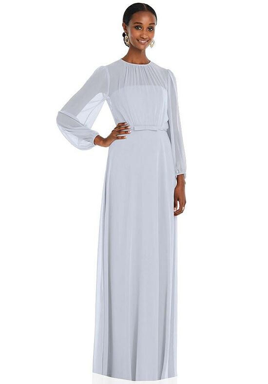 Puff Sleeve Chiffon Maxi Dress with Front Slit