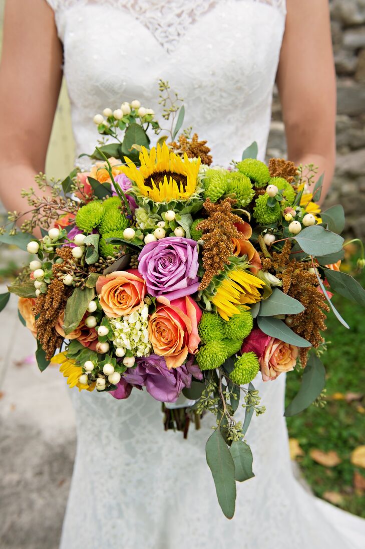 Fall Bridal Bouquet With Sunflowers and Eucalyptus