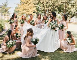 Bride and bridesmaids wearing dresses from StarDust Celebrations in Dallas