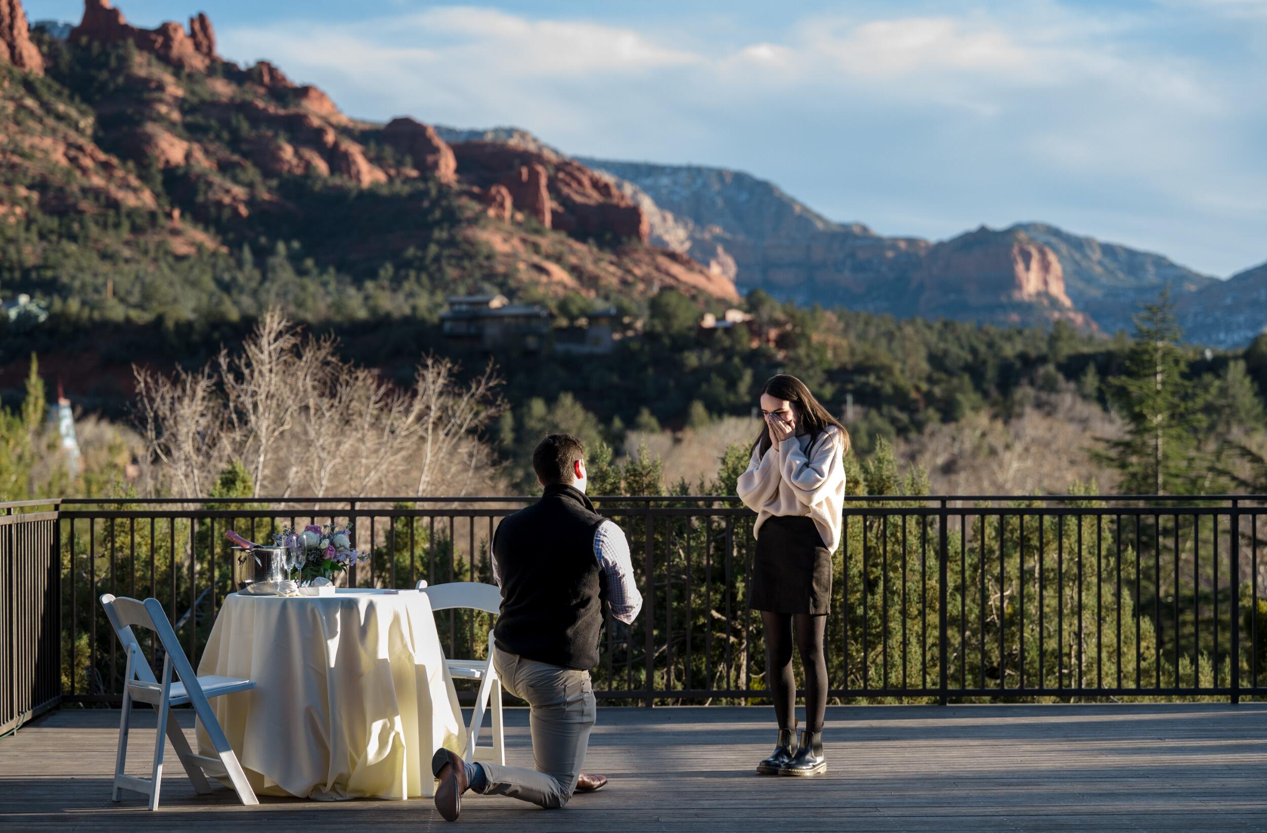 Engagement in Sedona, Arizona! Alyssa thought they were ruining someone's dinner set-up. Ryan said, "Maybe it's for us."