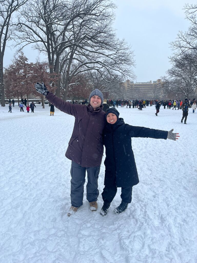 Neighborhood snowball fight at Meridian Hill Park