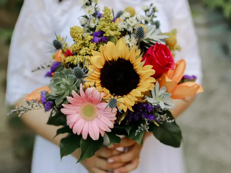 Radiant Sunflower Wildflower Wedding Bouquet