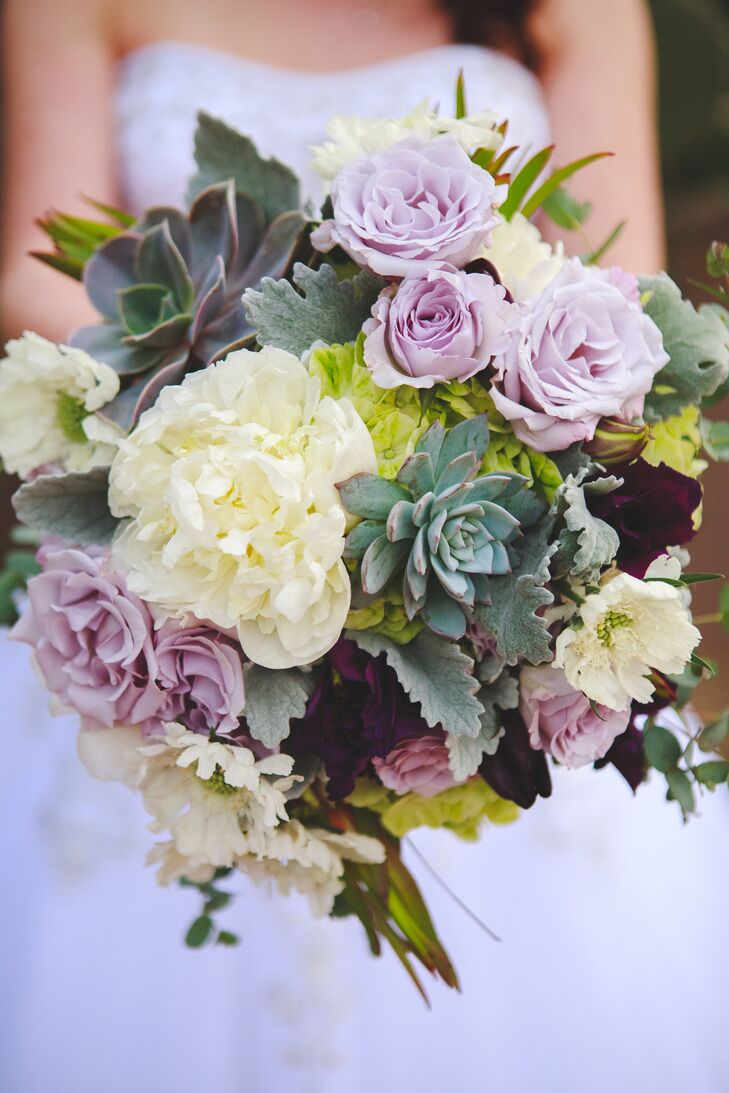 Purple and Green Succulent Bridal Bouquet
