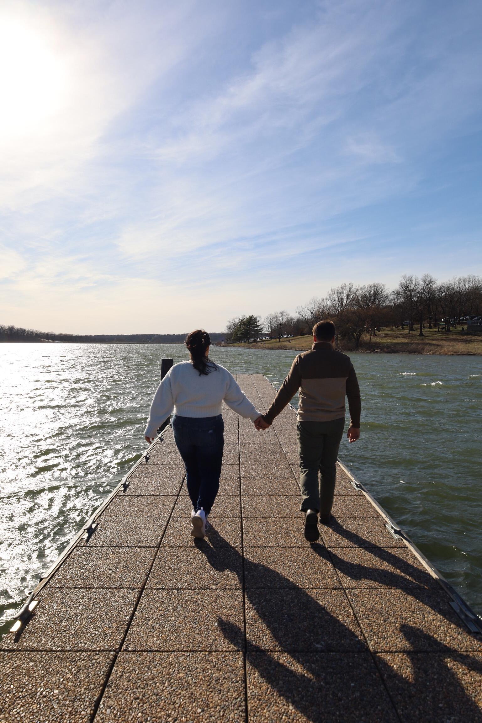 Engagement photo shoot -  at the Shawnee Mission Park lake.