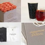 Engagement Gift Ideas from Parents: eternal roses, personalised drinking glasses, engagement journal, matching sweatshirts,