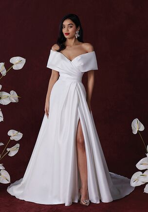 A-Line Wedding Dress with Off The Shoulder Cuff and Skirt Slit