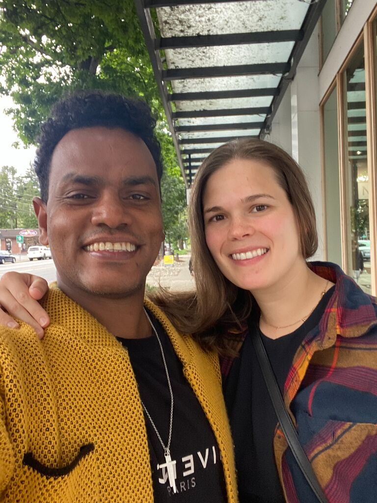 First picture together after first date brunch at Dreamland in Fremont. The chicken waffles there are fire.