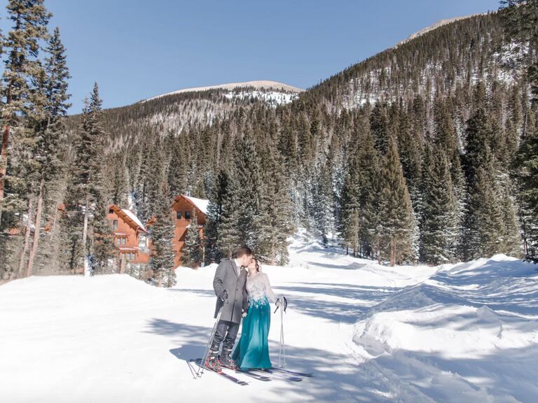 winter wedding ideas skiing picture